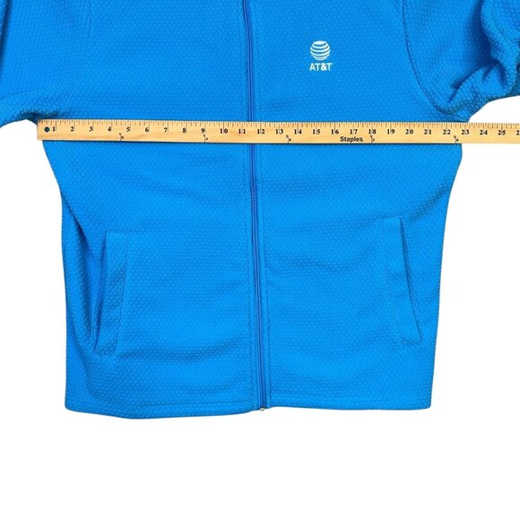 AT&T Fleece Jacket Mens Large L Light Blue Honeycomb Full Zip Sweater Workwear - Picture 7 of 8